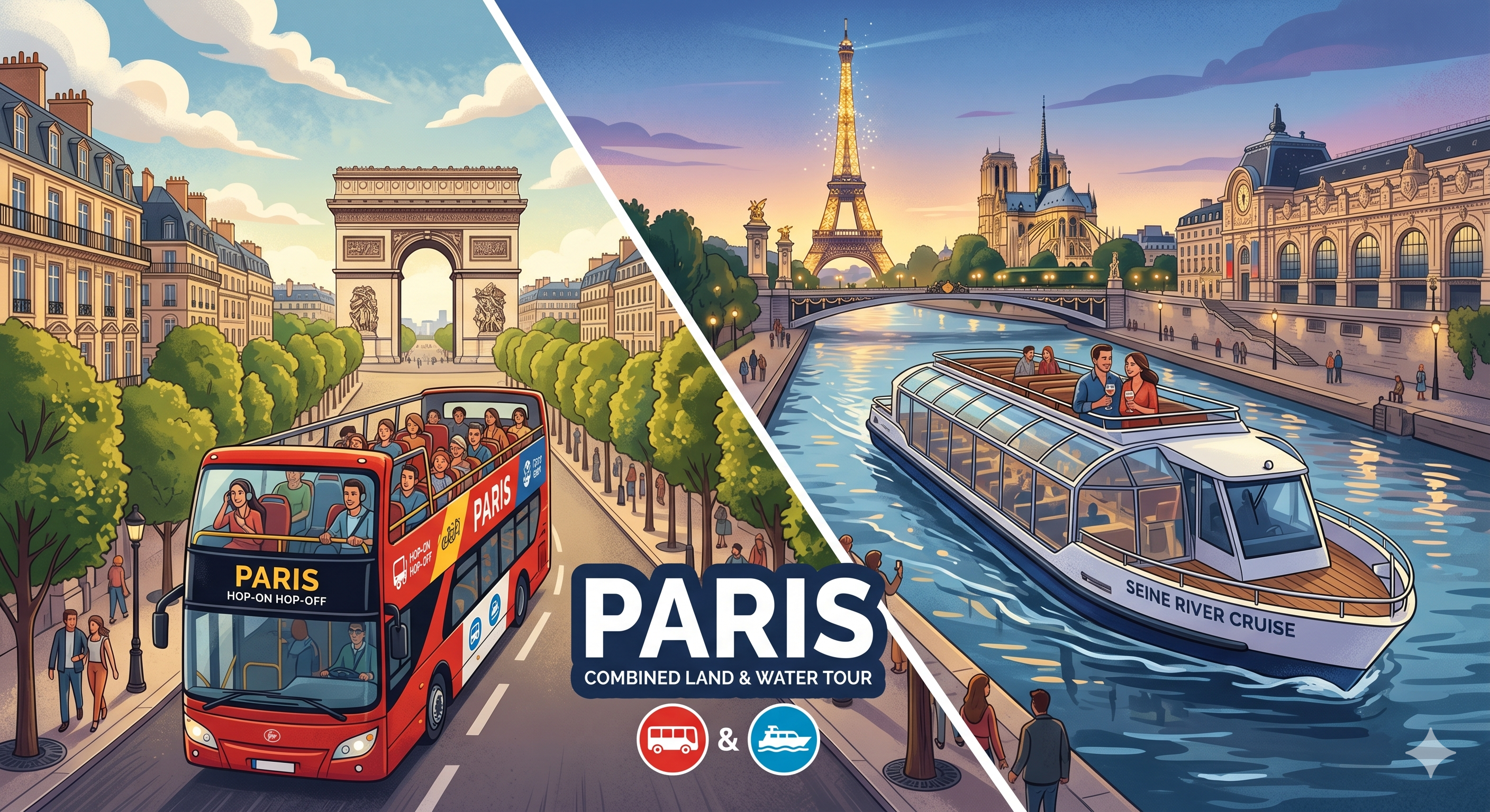 🚌⚓ Paris Land & Water Combo: Open-Top Bus Tour + Seine River Cruise